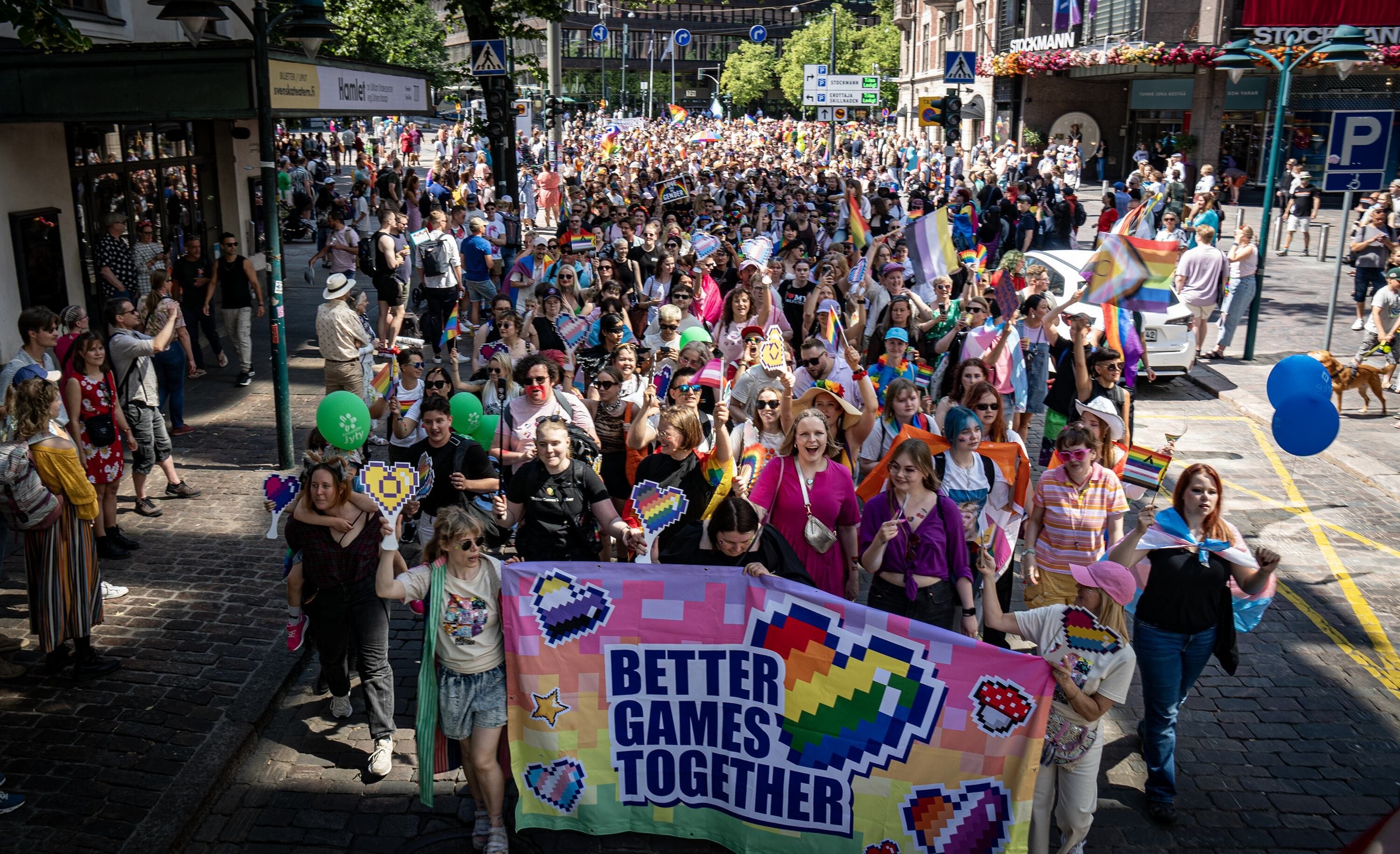The Better Games Parade walking past Stockmann in Helsinki