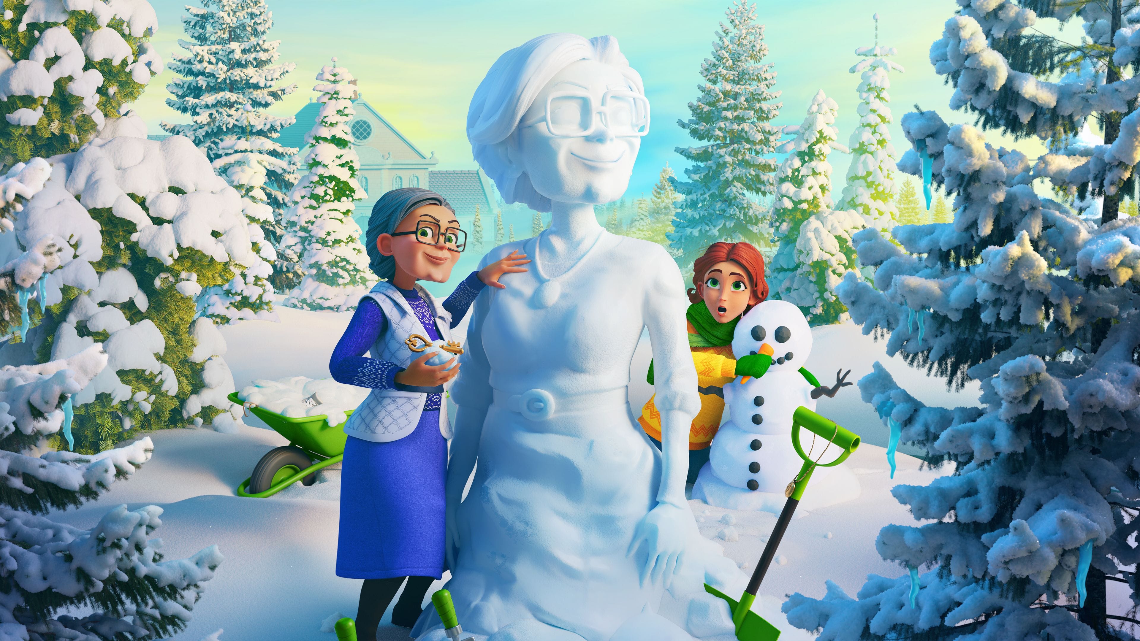 Grandma and Maddie make a snow woman