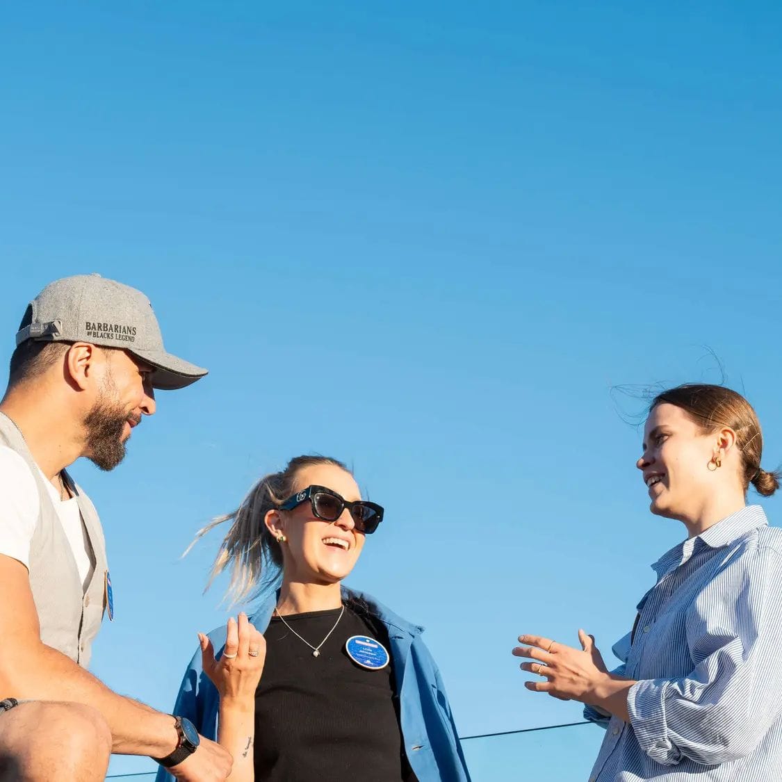 Three Metacoreans under a blue sky